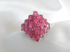 Sterling Silver 925 Natural Niassa Ruby Cluster Large Ring Size 10