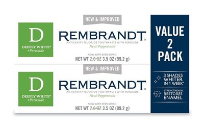 Rembrandt Deeply White + Peroxide Whitening Toothpaste, Peppermint Flavor, 3.5-O