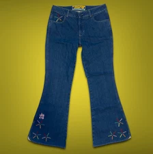 Vintage 1990s JNCO Chimes Denim Embroidered Women's Flare Jeans - Size 11