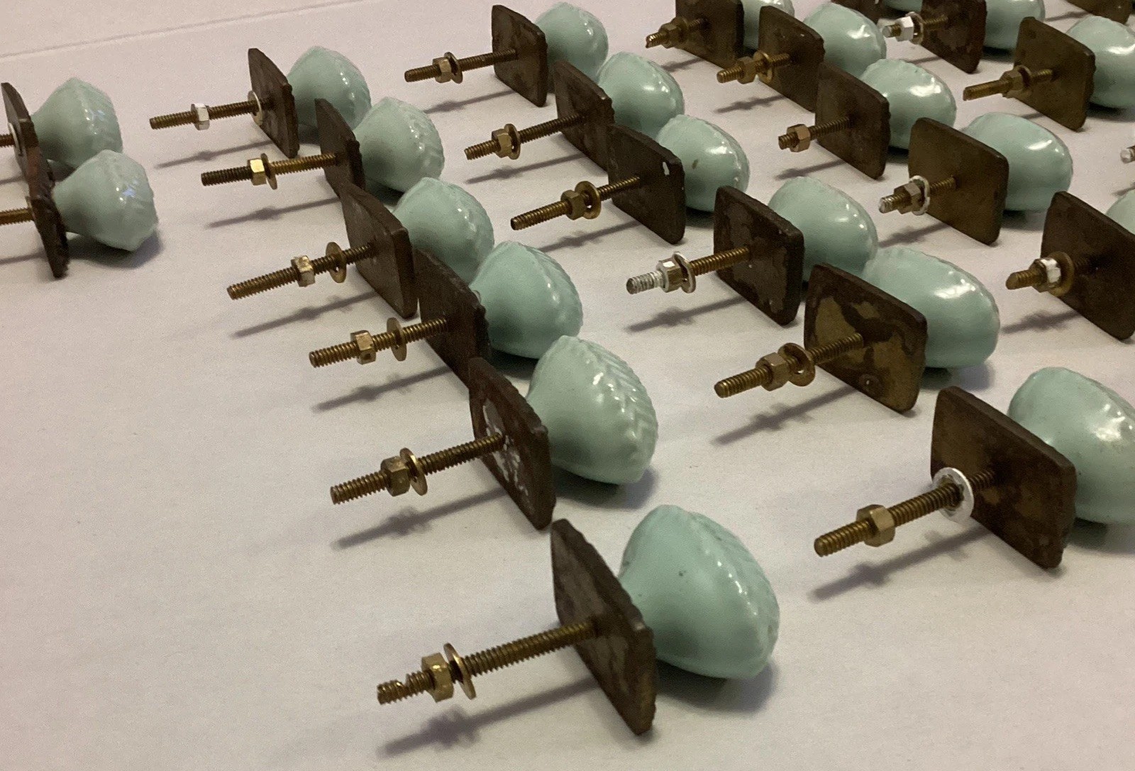 Vintage Oval Decorative Cabinet Knobs With Backplate Light Powder Blue