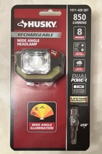 HUSKY RECHARGEABLE PVL-HLP 850 LUMENS WIDE ANGLE DUAL POWER HEADLAMPS 