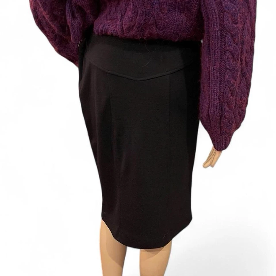 Diane von Furstenberg Black Wool NANETTE Midi Skirt Size 8 Pleated Front Classic - Imagem 4 de 4