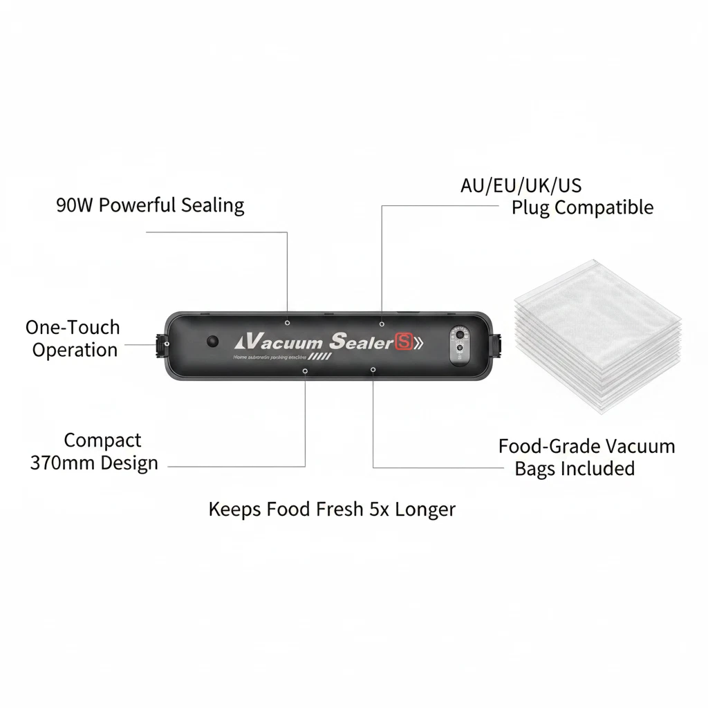 Automatic Vacuum Sealer Machine – Food Saver for Fresh Storage & Packaging (Blac