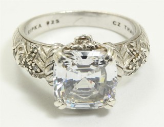 Judith Ripka Sterling Silver 925 CZ Solitaire Ring Size 7.5/7.75