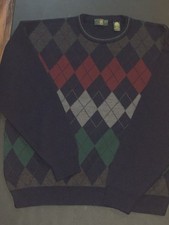 Club Room 100 Merino Wool Argyle Sweater Mens Large V-Neck Made in Italy