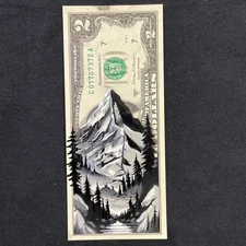 Mountain Landscape Scene 2 Dollar Bill painting tattoo art Graffiti Art Street