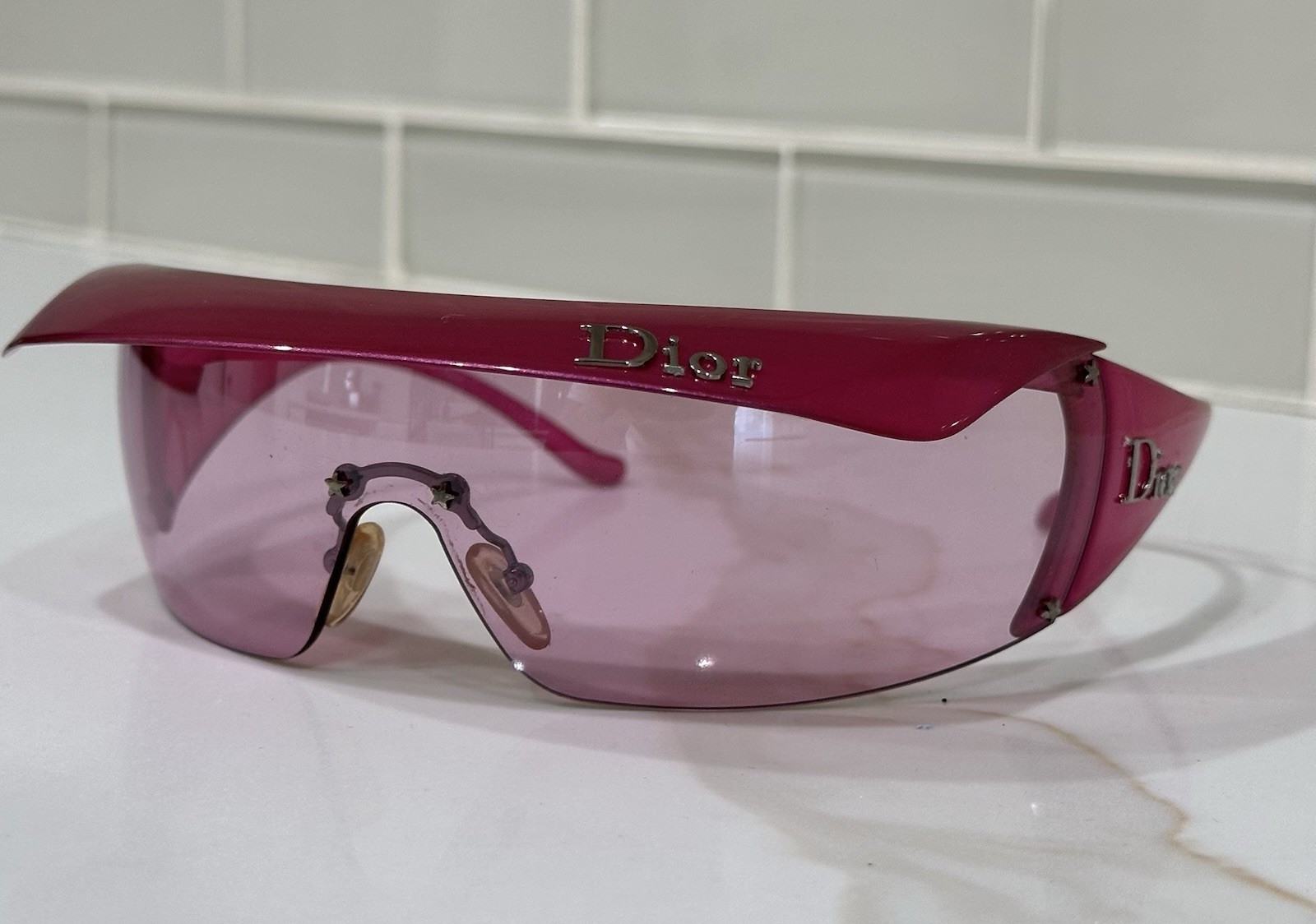 RARE Vintage Christian Dior Golf Sunglasses Pink Tennis Visor Y2K Shield 2000s image 3