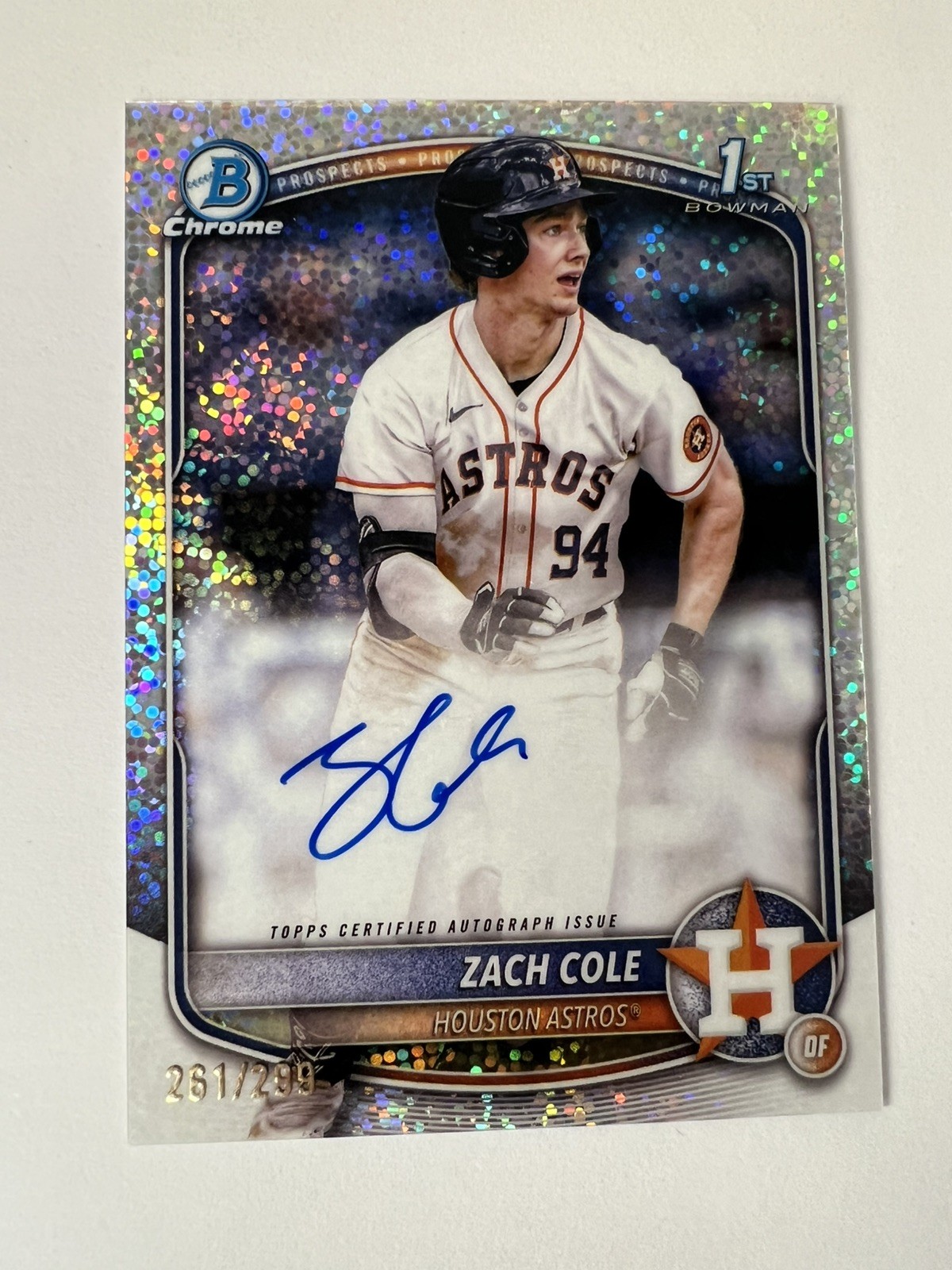 2025 Bowman Chrome Zach Cole 1st Speckle Auto /299 CPA-ZC Houston Astros
