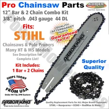 12” Chainsaw Bar & 2 Chains 3/8 .043 44 DL Fits Stihl, MS170, MS192, 076-2757