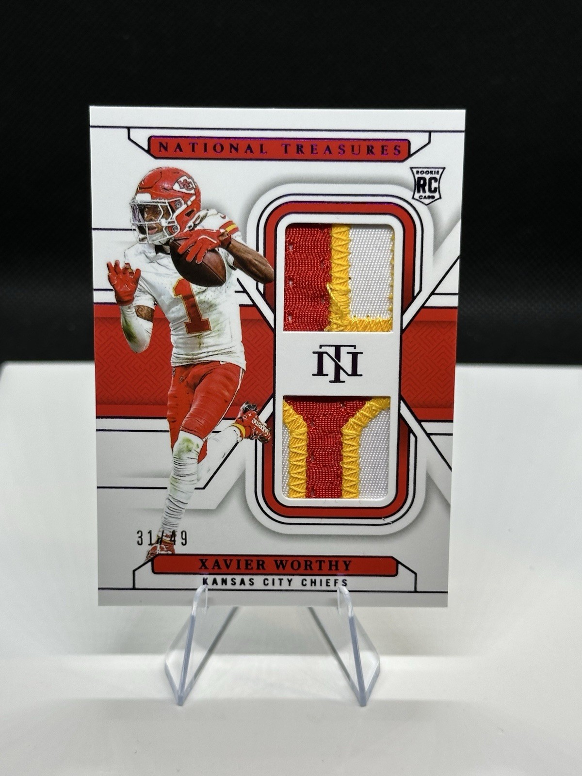 XAVIER WORTHY 2024 NATIONAL TREASURES ROOKIE DUAL MATERIALS PATCH PURPLE 37/49