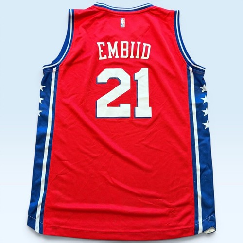 Philadelphia 76ers Jersey Youth XL Red NBA Basketball Joel Embiid 21 Fanatics