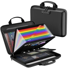 Fireproof File Organizer,Fireproof Document Box with Lock,Large 13 Pocket Exp...