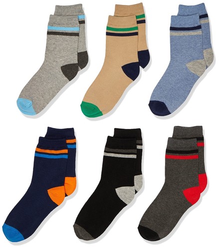 boys Multi Stripe Crew 6 Pack Socks, Multicolor, Medium US