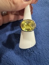 Vintage Sterling Silver 925 Faceted Green Peridot Cocktail Ring, 6.25