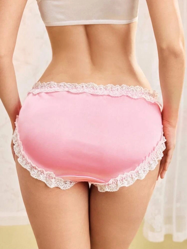 Calcinha Cottacore Fairycore rosa branca retrô y2k pequenos babados arcos muito fofos - Imagem 2 de 4