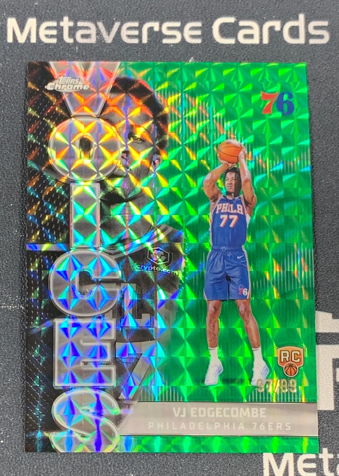 2025-26 Topps Chrome Voices Green Geometric #VS-8 RC VJ Edgecombe 97/99 76ers