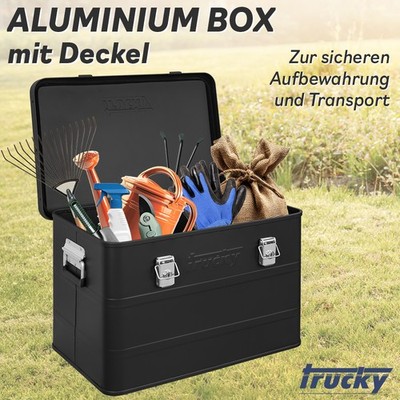 Aluminium Box mit Deckel Schwarz Alukiste 65 L Alu Kiste Abschliessbar Trucky