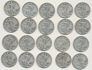Roll of 1942 90% Silver Walking Liberty Half Dollars -Roll of 20 -$10 Face Value