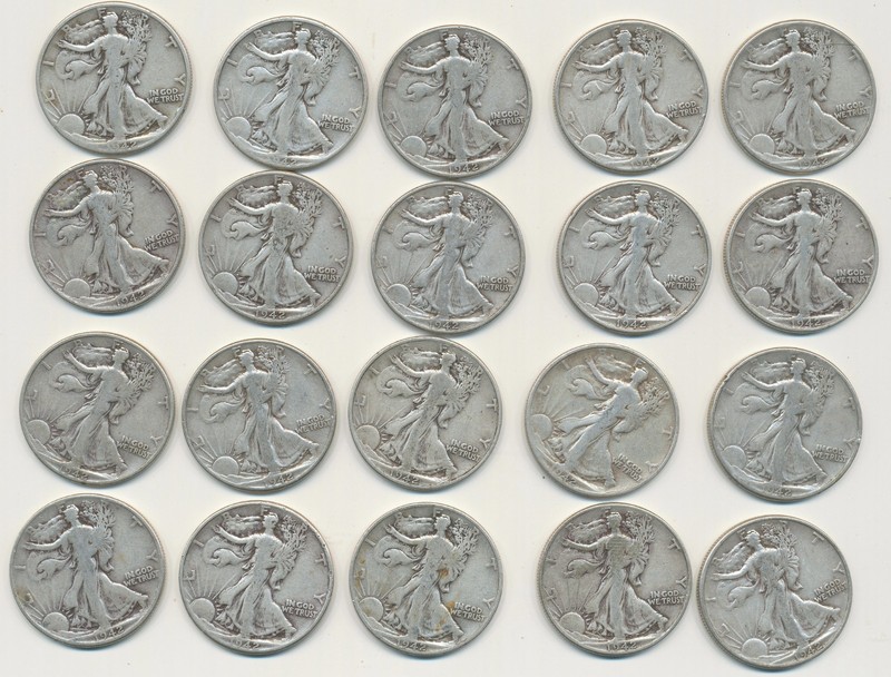 Roll of 1942 90% Silver Walking Liberty Half Dollars -Roll of 20 -$10 Face Value