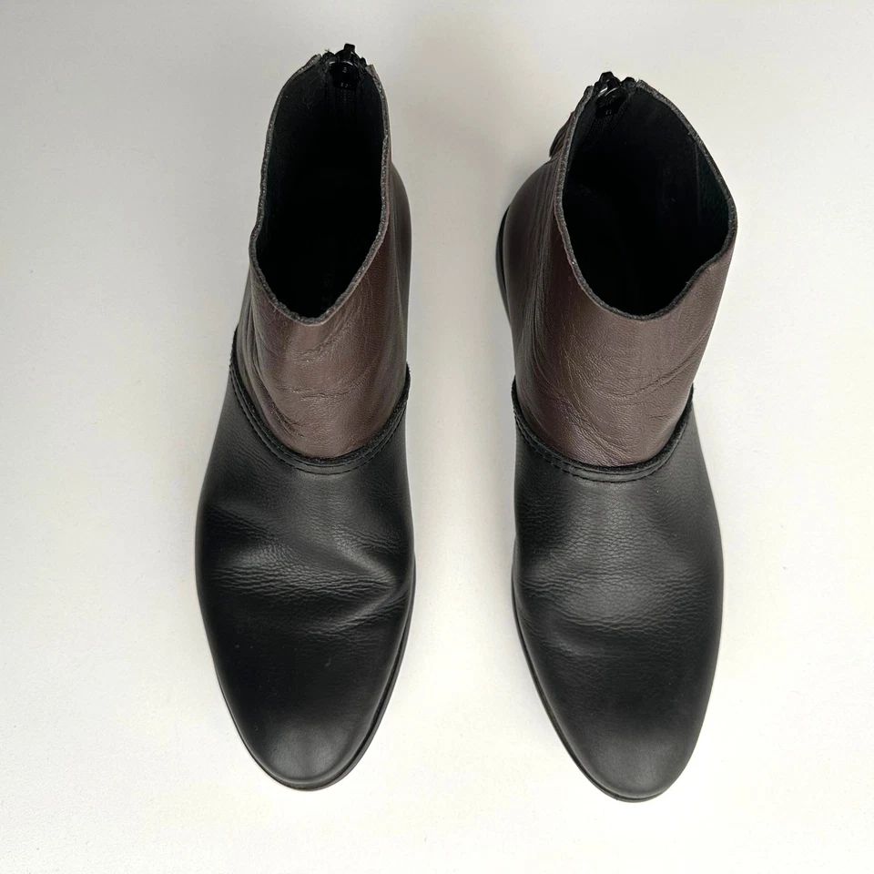 全黑双色棕色黑色后拉链时尚低跟踝靴 EU 36 US 5.5 — 第 3/4 张图片
