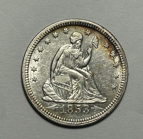 1853 ARROWS SEATED LIBERTY QUARTER AU