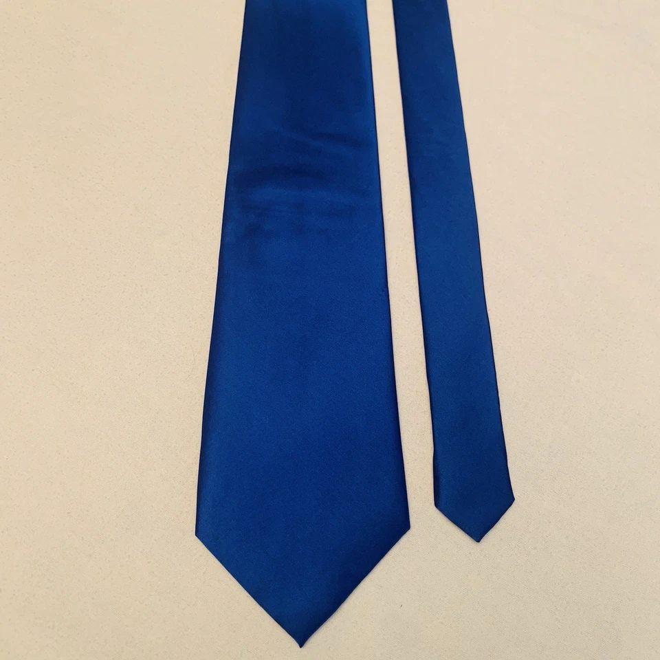 Corbata Biagio 100 % seda para hombre 58 pulgadas azul real liso formal boda oficina nueva Foto 4 de 4