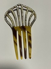 Vintage Rhinestone Crystal 20s Celluloid Deco Tortoise Hair Comb Curved Flapper