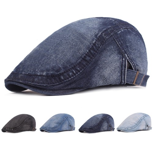 Herren Klassische Kappe Denim Baskenmütze Hüte Freizeit Zeitungsjunge Fahren Golf Verstellbare Kappen - Bild 2 von 10