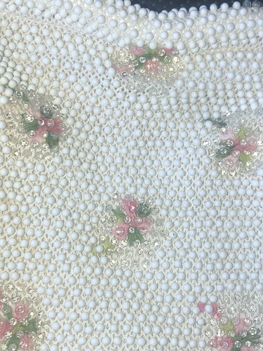 Bolso de Colección Años 50 Cuentas FIRMADO Corde-Cuentas Luminoso, Bolso de Mano Blanco con Flores Coleccionables - Imagen 8 de 22