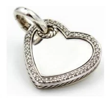 DAVID YURMAN 925 Sterling Silver Pave Diamonds Cable Heart Pendant Necklace