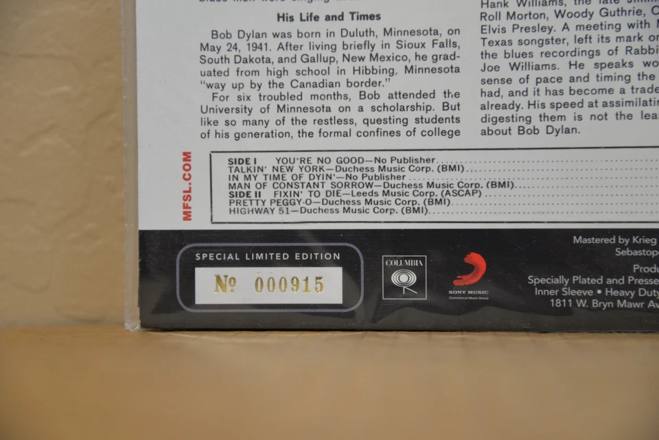 Bob Dylan - Bob Dylan - MFSL 2-420 - Mono 1962 Debut - # Ed - BRAND NEW! SEALED! - Image 3 of 4