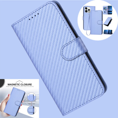 #ad HOT For iPhone 16 15 Plus 14 13 Fiber Print Leather Magnetic Flip Wallet Case $8.14