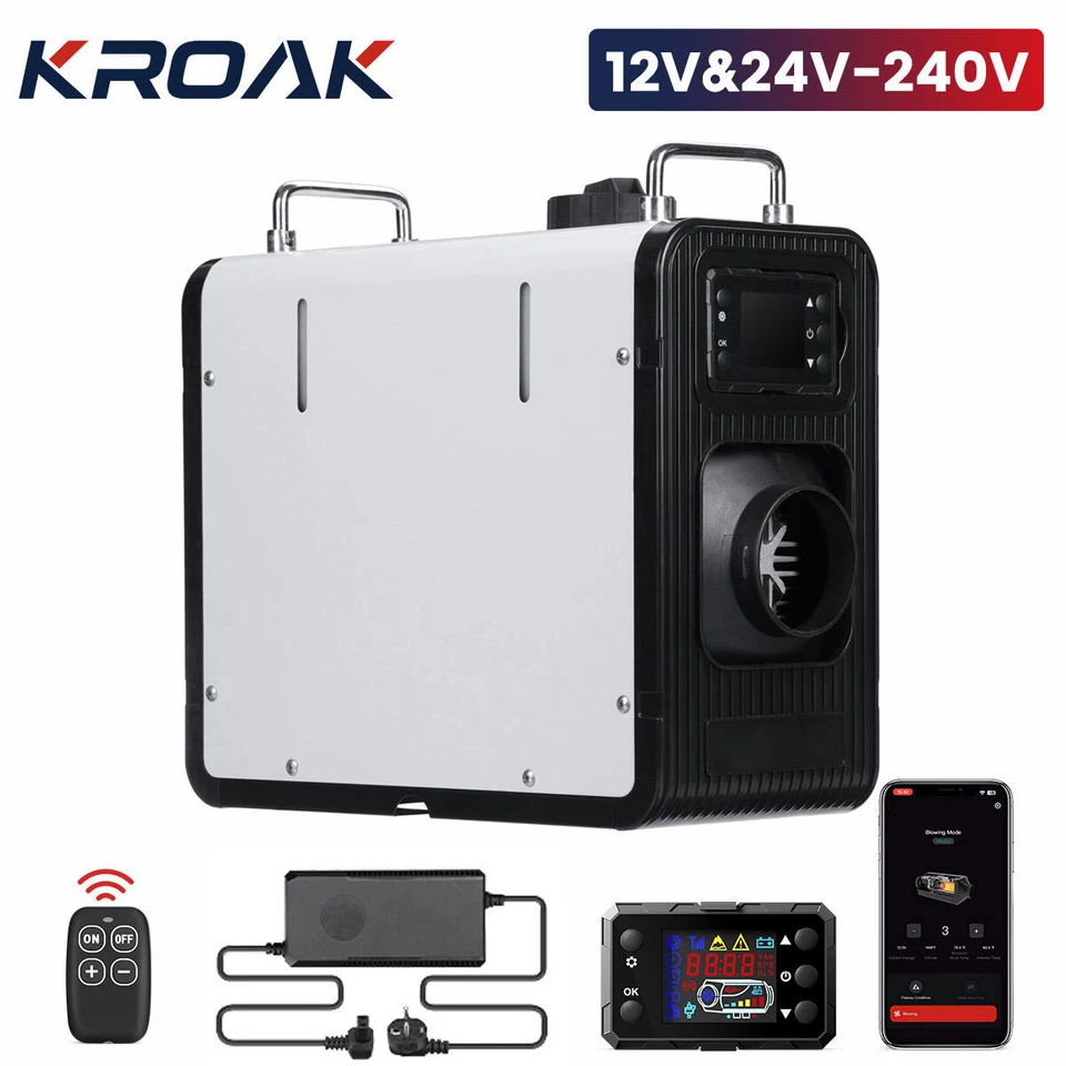 KROAK Diesel Heizung 12/24v 240V Adapter 8kW Standheizung App LCD Luftheizung LKW Boot