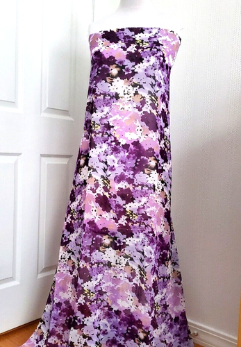 Purple with Lavender Flowers Crinkle Chiffon Fabric Floral Print - Picture 2 of 4