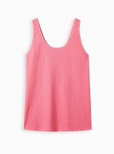 Torrid Knit Smocked Double Scoop Neck Tank Pink Plus Size 6 6X 30 A99754