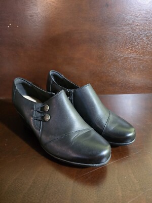 Clarks Women's Emslie Warren Boot Size 1/2 W Block Heel Black Leather  Shootie