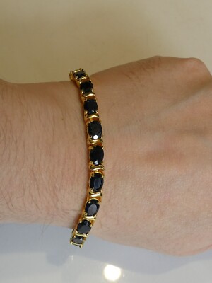 Fine Solid Silver 18ct Gold Real Sapphire Line Tennis Bracelet