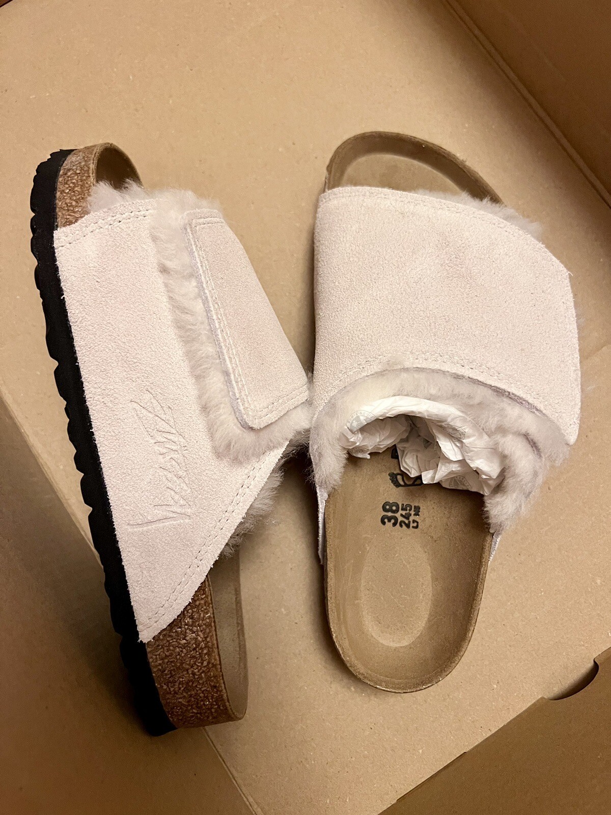 Stussy X Birkenstock Sandals. STUSSY SOLANA suede Leather Bone