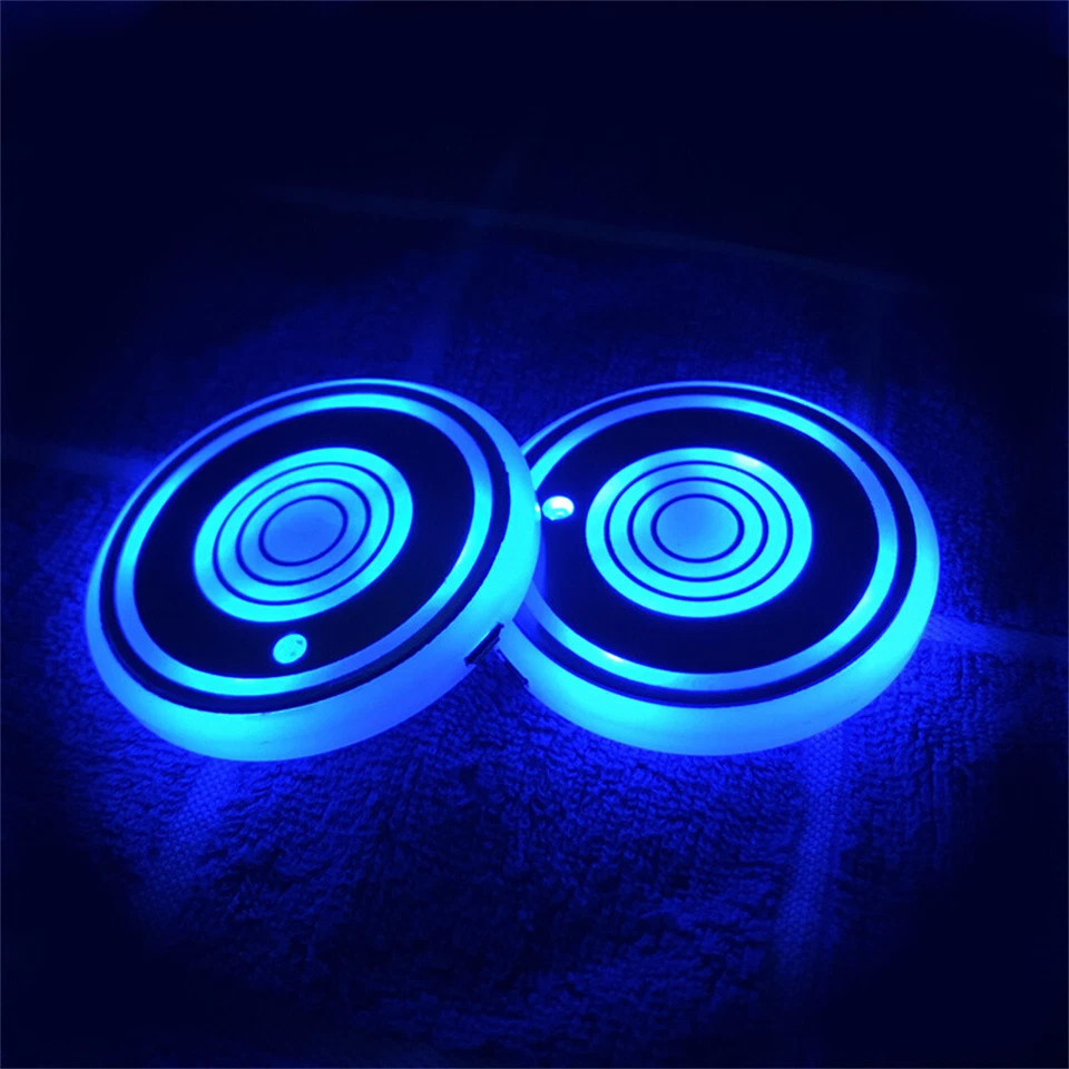 Suporte para copo de carro LED 7 cores almofada inferior montanha-russa tapete antiderrapante luz atmosférica - Imagem 4 de 4