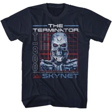 Terminator Movie T-Shirt New Arnold Schwarzenegger SKYNET ENDOSKELETON Navy