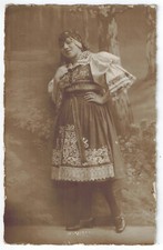 POSTCARD antique photo Czech folk costume RPPC Moravian kroj embroidered apron