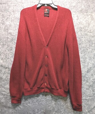 ARNOLD PALMER Cardigan Men Large Red Robert Bruce 100% Virgin Wool Union  USA