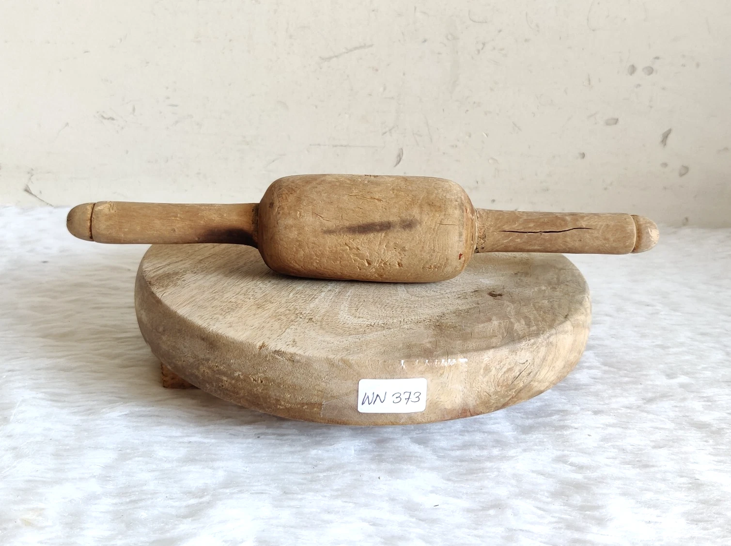 Antique Handmade Tortilla Bread Bakers Wooden Rolling Pin With Board Retro WN373