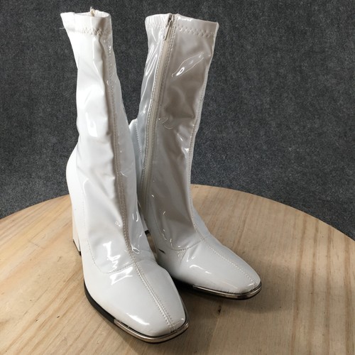 Nasty Gal Sock Boots Womens 7 White Patent Leather Side Zip Block Heels Casual - Picture 3 of 16