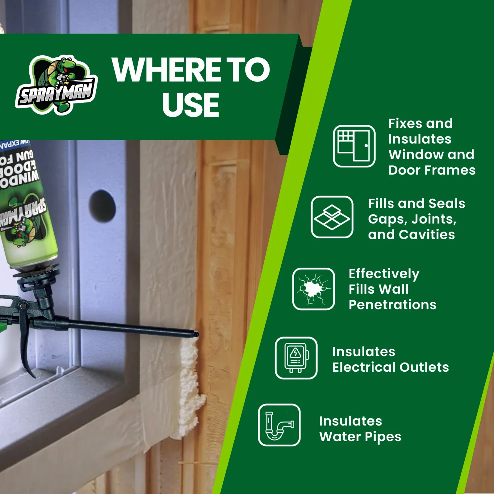 Sprayman Window & Door Low Expansion Spray Foam - Gun Foam, 24 oz  12 Pack Kit