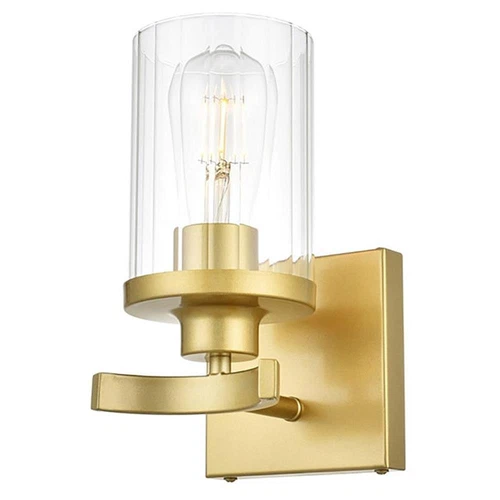 Living District Saanvi 1-Light Iron & Glass Bath Sconce in Brass/Clear - Picture 1 of 5