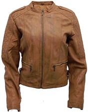 Ladies Tan Vintage Stylish Quilted Nappa Biker Real 100 Leather Jacket