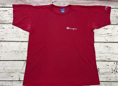 VTG 1990's Champion Script Spell Out Men's Solid Red Single Stitch T-Shirt - XL