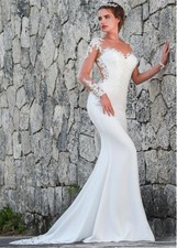 Mermaid White/Ivory Long Sleeve Wedding Dress Lace Satin Sheer/Mesh Bridal Gown