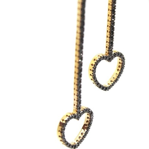 Orecchini Pendenti Infije in Oro Rosa 18k con Diamanti Neri e Cuori - Foto 4 di 4